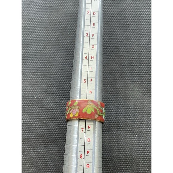 vintage Chinese cloisonné ring enameled floral designs Size 6 Estate Costume - Picture 3 of 5